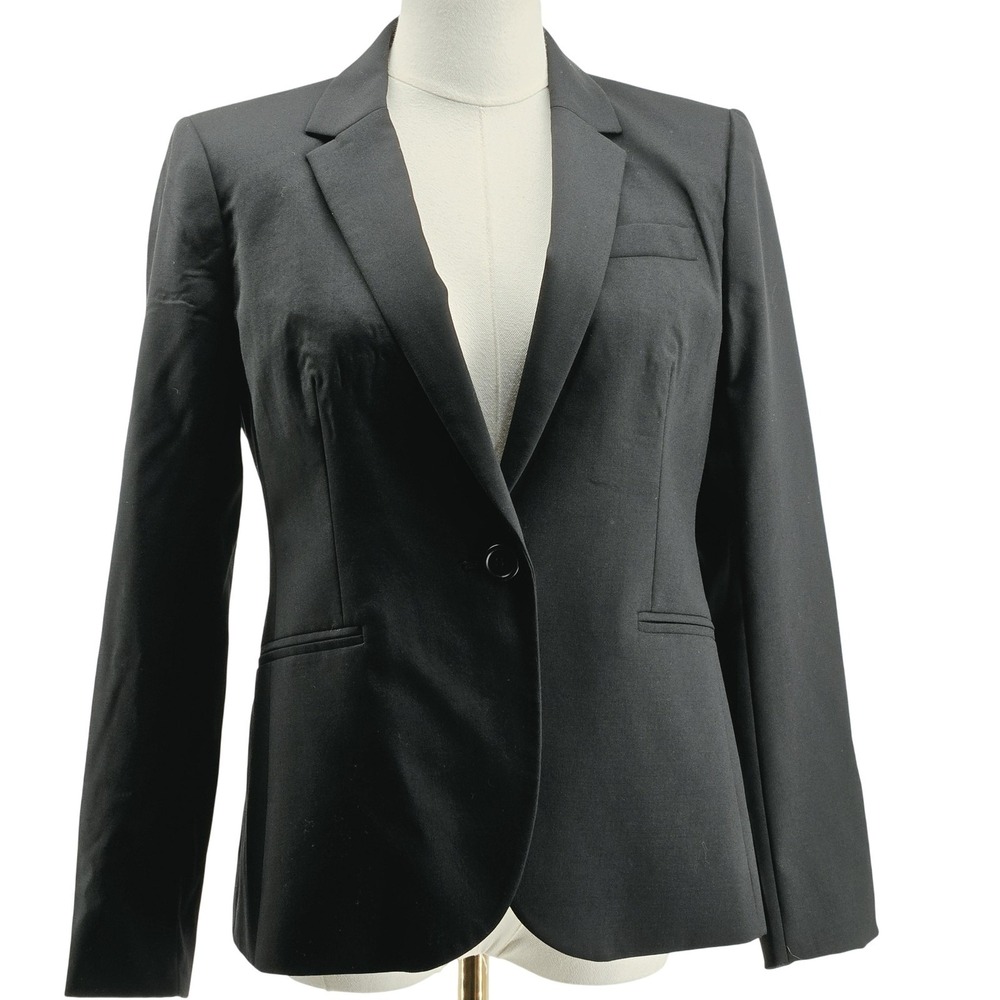 J.CREW Blazer Womens 8P Black 100% Wool Twill‎ Lined Tailored One-Button Jacket